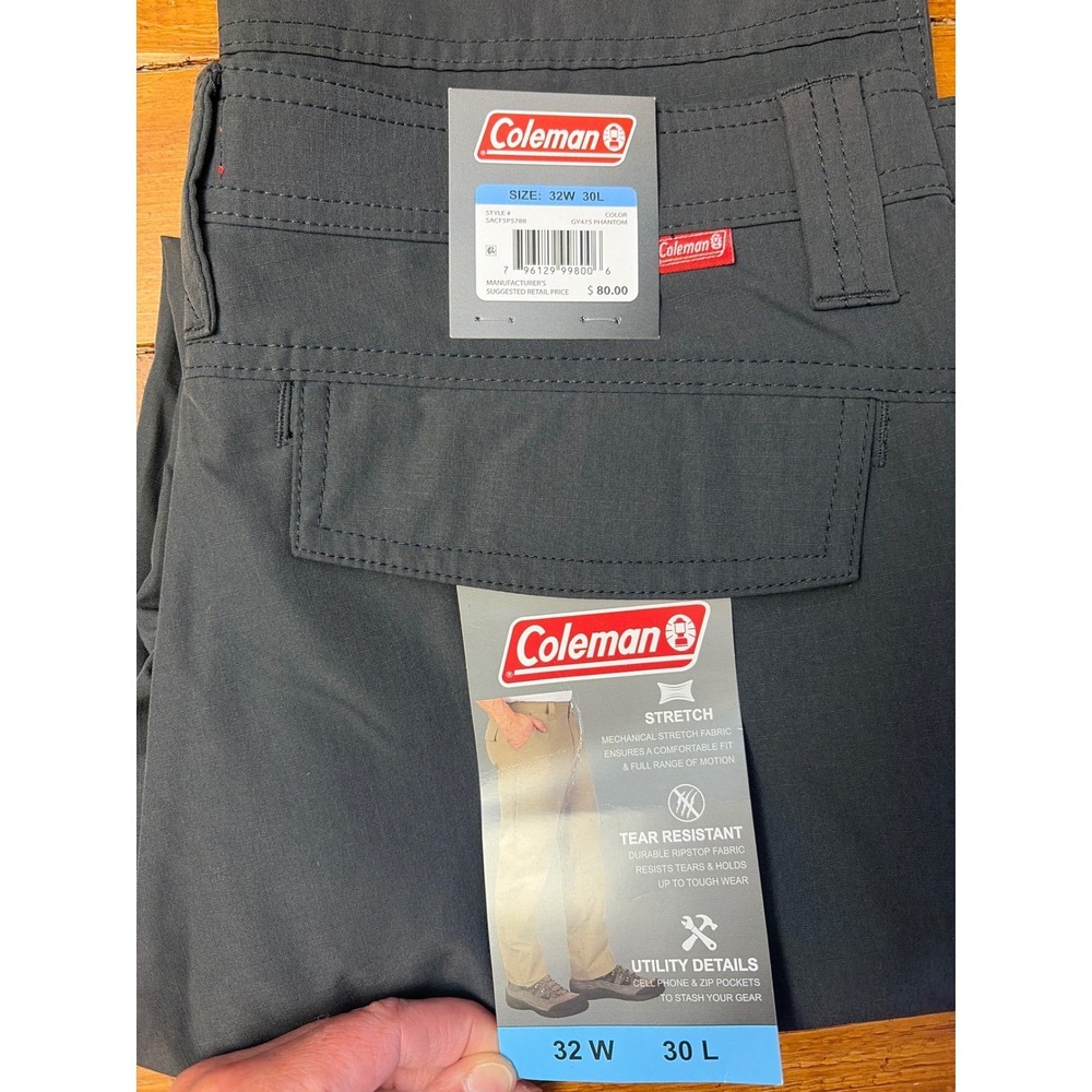 Coleman Utility Pants Mens 32x30 Gray Ripstop Stretch Cargo Hiking Camping NEW